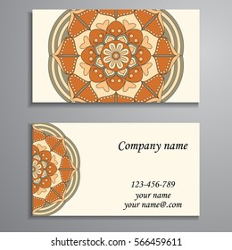 Invitation, business card or banner with text template. Round floral vector ornament. Lace. National pattern. Islam, Arabic, Indian, turkish, pakistan, chinese, ottoman motifs.