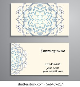 Invitation, business card or banner with text template. Round floral vector ornament. Lace. National pattern. Islam, Arabic, Indian, turkish, pakistan, chinese, ottoman motifs.