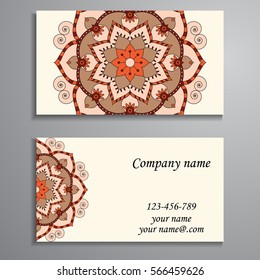 Invitation, business card or banner with text template. Round floral vector ornament. Lace. National pattern. Islam, Arabic, Indian, turkish, pakistan, chinese, ottoman motifs.