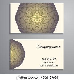 Invitation, business card or banner with text template. Round floral vector ornament. Lace. National pattern. Islam, Arabic, Indian, turkish, pakistan, chinese, ottoman motifs.