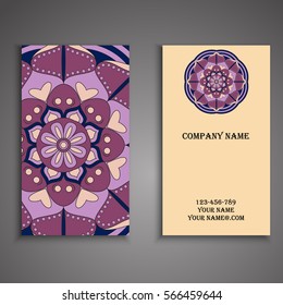 Invitation, business card or banner with text template. Round floral vector ornament. Lace. National pattern. Islam, Arabic, Indian, turkish, pakistan, chinese, ottoman motifs.