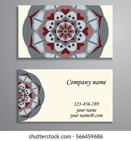 Invitation, business card or banner with text template. Round floral vector ornament. Lace. National pattern. Islam, Arabic, Indian, turkish, pakistan, chinese, ottoman motifs.