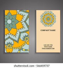 Invitation, business card or banner with text template. Round floral vector ornament. Lace. National pattern. Islam, Arabic, Indian, turkish, pakistan, chinese, ottoman motifs.