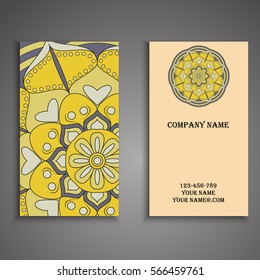 Invitation, business card or banner with text template. Round floral vector ornament. Lace. National pattern. Islam, Arabic, Indian, turkish, pakistan, chinese, ottoman motifs.