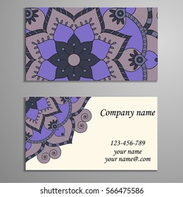 Invitation, business card or banner with text template. Round floral vector ornament. Lace. National pattern. Islam, Arabic, Indian, turkish, pakistan, chinese, ottoman motifs.