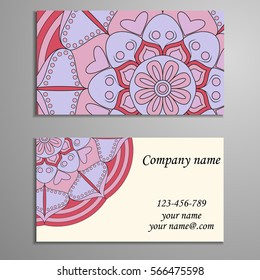 Invitation, business card or banner with text template. Round floral vector ornament. Lace. National pattern. Islam, Arabic, Indian, turkish, pakistan, chinese, ottoman motifs.