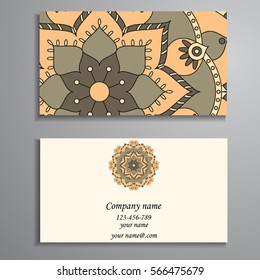 Invitation, business card or banner with text template. Round floral vector ornament. Lace. National pattern. Islam, Arabic, Indian, turkish, pakistan, chinese, ottoman motifs.