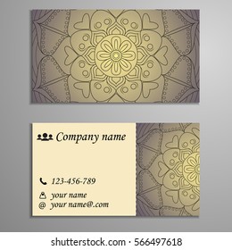 Invitation, business card or banner with text template. Round floral vector ornament. Lace. National pattern. Islam, Arabic, Indian, turkish, pakistan, chinese, ottoman motifs.