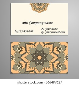 Invitation, business card or banner with text template. Round floral vector ornament. Lace. National pattern. Islam, Arabic, Indian, turkish, pakistan, chinese, ottoman motifs.