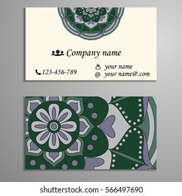 Invitation, business card or banner with text template. Round floral vector ornament. Lace. National pattern. Islam, Arabic, Indian, turkish, pakistan, chinese, ottoman motifs.
