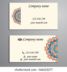 Invitation, business card or banner with text template. Round floral vector ornament. Lace. National pattern. Islam, Arabic, Indian, turkish, pakistan, chinese, ottoman motifs.