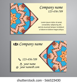 Invitation, business card or banner with text template. Round floral vector ornament. Lace. National pattern. Islam, Arabic, Indian, turkish, pakistan, chinese, ottoman motifs.