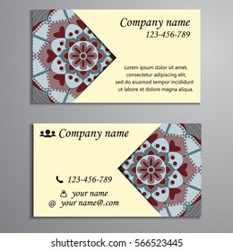Invitation, business card or banner with text template. Round floral vector ornament. Lace. National pattern. Islam, Arabic, Indian, turkish, pakistan, chinese, ottoman motifs.