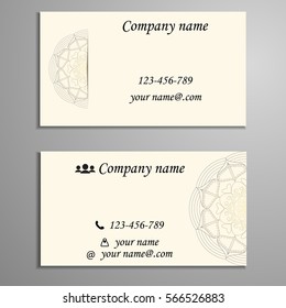 Invitation, business card or banner with text template. Round floral vector ornament. Lace. National pattern.  Islam, Arabic, Indian, turkish, pakistan, chinese, ottoman motifs.