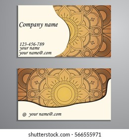 Invitation, business card or banner with text template. Round floral vector ornament. Lace. National pattern.  Islam, Arabic, Indian, turkish, pakistan, chinese, ottoman motifs.
