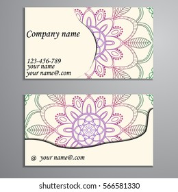 Invitation, business card or banner with text template. Round floral vector ornament. Lace. National pattern.  Islam, Arabic, Indian, turkish, pakistan, chinese, ottoman motifs.