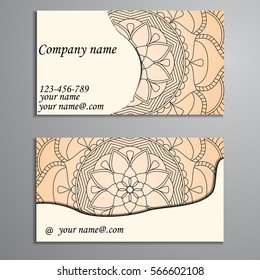 Invitation, business card or banner with text template. Round floral vector ornament. Lace. National pattern.  Islam, Arabic, Indian, turkish, pakistan, chinese, ottoman motifs.