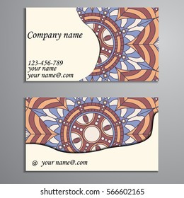 Invitation, business card or banner with text template. Round floral vector ornament. Lace. National pattern.  Islam, Arabic, Indian, turkish, pakistan, chinese, ottoman motifs.
