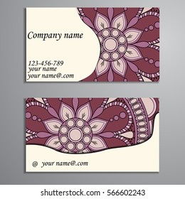 Invitation, business card or banner with text template. Round floral vector ornament. Lace. National pattern.  Islam, Arabic, Indian, turkish, pakistan, chinese, ottoman motifs.