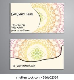 Invitation, business card or banner with text template. Round floral vector ornament. Lace. National pattern.  Islam, Arabic, Indian, turkish, pakistan, chinese, ottoman motifs.