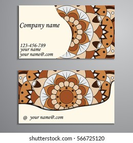 Invitation, business card or banner with text template. Round floral vector ornament. Lace. National pattern.  Islam, Arabic, Indian, turkish, pakistan, chinese, ottoman motifs.