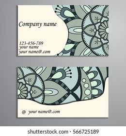 Invitation, business card or banner with text template. Round floral vector ornament. Lace. National pattern.  Islam, Arabic, Indian, turkish, pakistan, chinese, ottoman motifs.