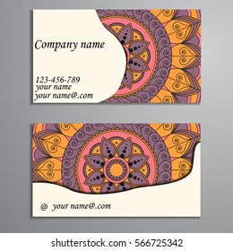 Invitation, business card or banner with text template. Round floral vector ornament. Lace. National pattern.  Islam, Arabic, Indian, turkish, pakistan, chinese, ottoman motifs.