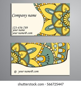 Invitation, business card or banner with text template. Round floral vector ornament. Lace. National pattern.  Islam, Arabic, Indian, turkish, pakistan, chinese, ottoman motifs.