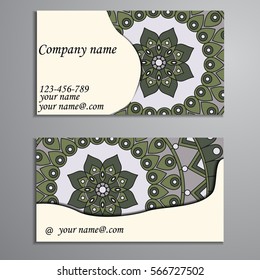 Invitation, business card or banner with text template. Round floral vector ornament. Lace. National pattern.  Islam, Arabic, Indian, turkish, pakistan, chinese, ottoman motifs.