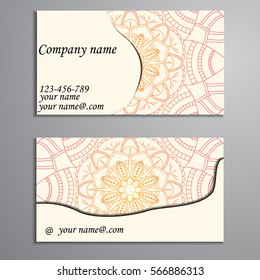Invitation, business card or banner with text template. Round floral vector ornament. Lace. National pattern.  Islam, Arabic, Indian, turkish, pakistan, chinese, ottoman motifs.