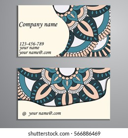Invitation, business card or banner with text template. Round floral vector ornament. Lace. National pattern.  Islam, Arabic, Indian, turkish, pakistan, chinese, ottoman motifs.