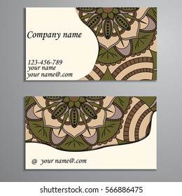 Invitation, business card or banner with text template. Round floral vector ornament. Lace. National pattern.  Islam, Arabic, Indian, turkish, pakistan, chinese, ottoman motifs.