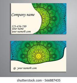 Invitation, business card or banner with text template. Round floral vector ornament. Lace. National pattern.  Islam, Arabic, Indian, turkish, pakistan, chinese, ottoman motifs.