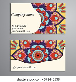 Invitation, business card or banner with text template. Round floral vector ornament. Lace. National pattern.  Islam, Arabic, Indian, turkish, pakistan, chinese, ottoman motifs.