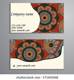 Invitation, business card or banner with text template. Round floral vector ornament. Lace. National pattern.  Islam, Arabic, Indian, turkish, pakistan, chinese, ottoman motifs.