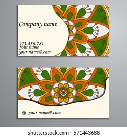Invitation, business card or banner with text template. Round floral vector ornament. Lace. National pattern.  Islam, Arabic, Indian, turkish, pakistan, chinese, ottoman motifs.