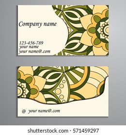 Invitation, business card or banner with text template. Round floral vector ornament. Lace. National pattern.  Islam, Arabic, Indian, turkish, pakistan, chinese, ottoman motifs.
