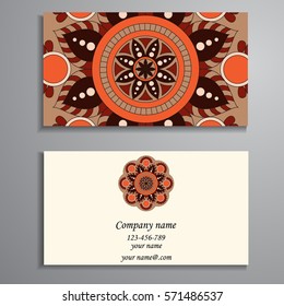 Invitation, business card or banner with text template. Round floral vector ornament. Lace. National pattern. Islam, Arabic, Indian, turkish, pakistan, chinese, ottoman motifs.