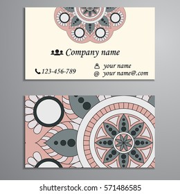 Invitation, business card or banner with text template. Round floral vector ornament. Lace. National pattern. Islam, Arabic, Indian, turkish, pakistan, chinese, ottoman motifs.