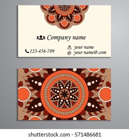 Invitation, business card or banner with text template. Round floral vector ornament. Lace. National pattern. Islam, Arabic, Indian, turkish, pakistan, chinese, ottoman motifs.