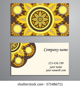 Invitation, business card or banner with text template. Round floral vector ornament. Lace. National pattern. Islam, Arabic, Indian, turkish, pakistan, chinese, ottoman motifs.