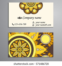 Invitation, business card or banner with text template. Round floral vector ornament. Lace. National pattern. Islam, Arabic, Indian, turkish, pakistan, chinese, ottoman motifs.