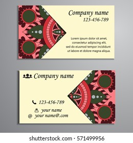 Invitation, business card or banner with text template. Round floral vector ornament. Lace. National pattern. Islam, Arabic, Indian, turkish, pakistan, chinese, ottoman motifs.