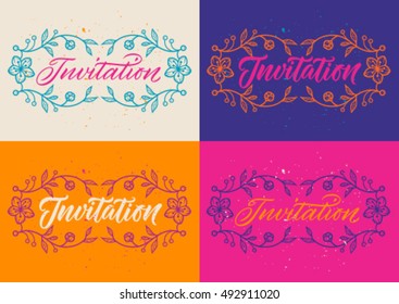invitation, calligraphy, handwritten text, flower frame, greeting cards