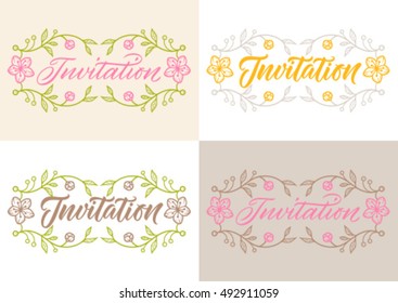 invitation, calligraphy, handwritten text, flower frame, greeting cards
