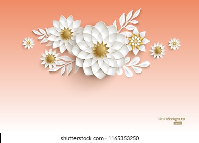 Invitation card with 3d white arabesque style flowers