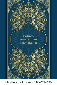Invitation card with abstract background. Luxury geometric gold gradient mandala background. Design for invitation wedding card, invite, backdrop cover, birthday,Arabic, Indian, Damask, Asian, Turkish