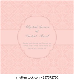 Invitation card. Abstract background with pink damask pattern. for invitation, backdrop, Wedding, card, brochure, banner, border, wallpaper. Vector eps10, illustration.
