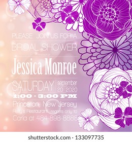 Invitation or card  with abstract floral background.