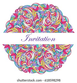 Invitation card with abstract hand drawn mandala.Vector illustration.